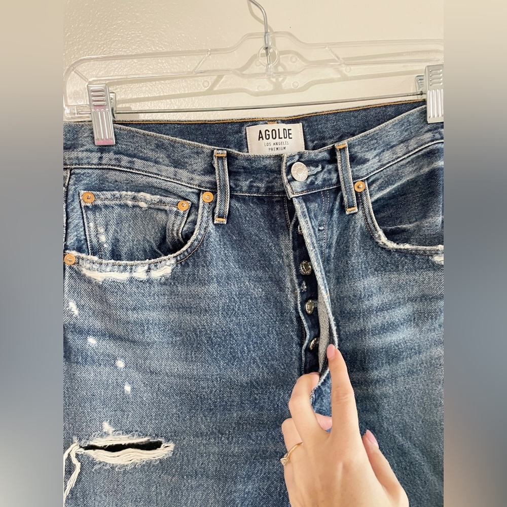 Agolde High Rise Loose Fit Jeans Distressed Denim in Psyce Size 26 - Picture 9 of 12